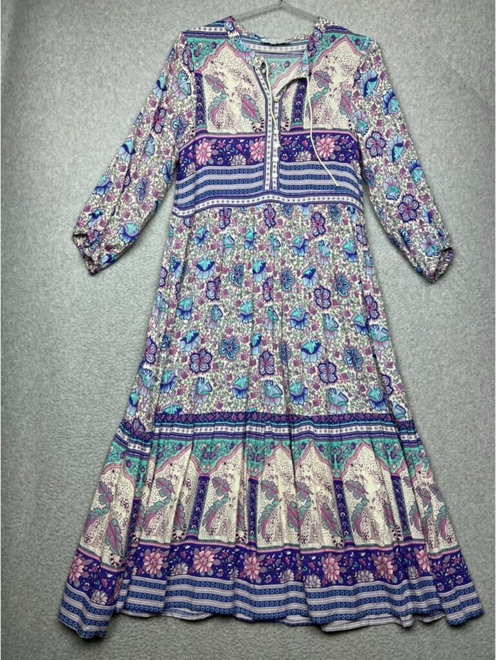 Chicwish Womens M Boho Floral Cheetah Maxi Dress Purple Blue Cottagecore Indie